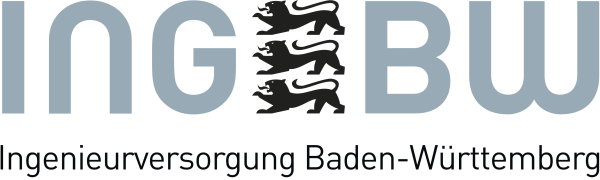 Logo der Ingenieurversorgung Baden-Württemberg - Text ING und BW, dazwischen die 3 Löwen aus dem Landeswappen